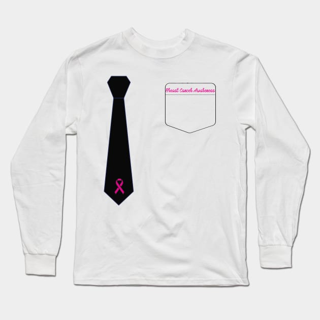 Pink Ribbon Tie Breast Cancer Awareness Long Sleeve T-Shirt by macshoptee